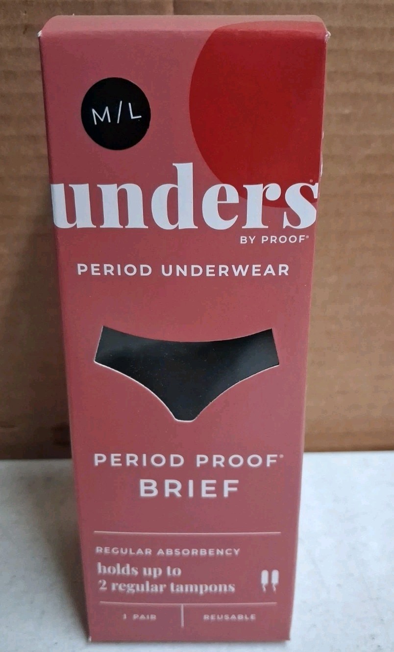 Under By Proof Period Proof Underwear M/L Regular Absorbency Brief Style Black