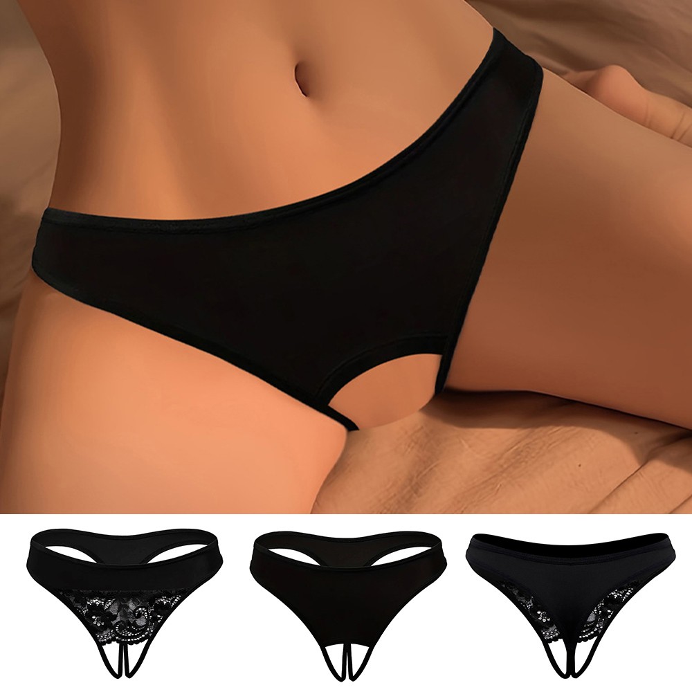 Women Lace Panties Crotchless Underwear Thongs Lingerie G-string Floral Briefs~