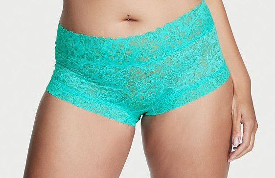 L Bright Aqua Blue FLORAL LACE THE LACIE Victorias Secret SHORTIE RARE Panty