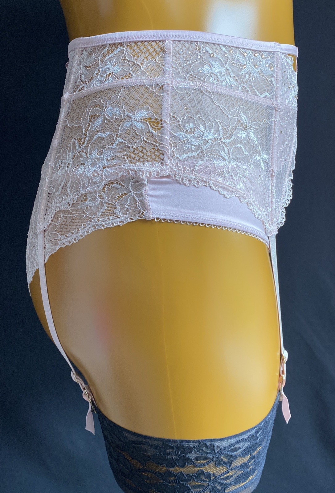 Janet Reger Suspender & Panties Set, Pink Floral Lace & Satin, UK 12