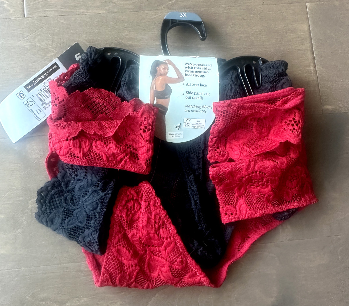 Adored by Adore Me Blythe Thong Set Cut Out Lace Details Red Black Women’s 3X