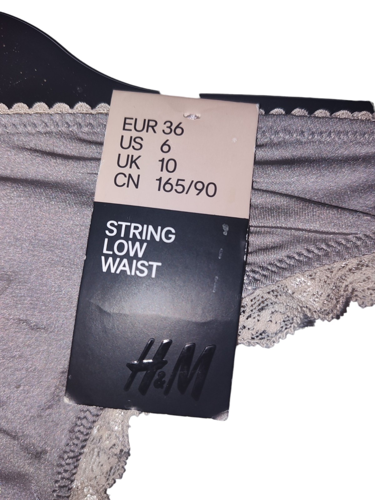 3PCs H &M String US-Size 2-Low Waist Thing With Lace Accent Gray Silver