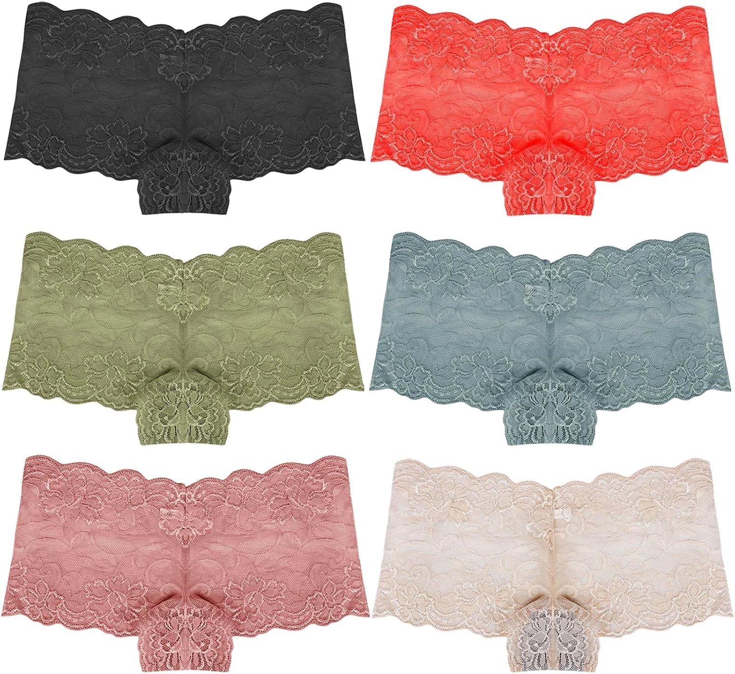 Cheeky Lace Boyshorts for Women: Breathable Pack of 6 Lingerie Essentials