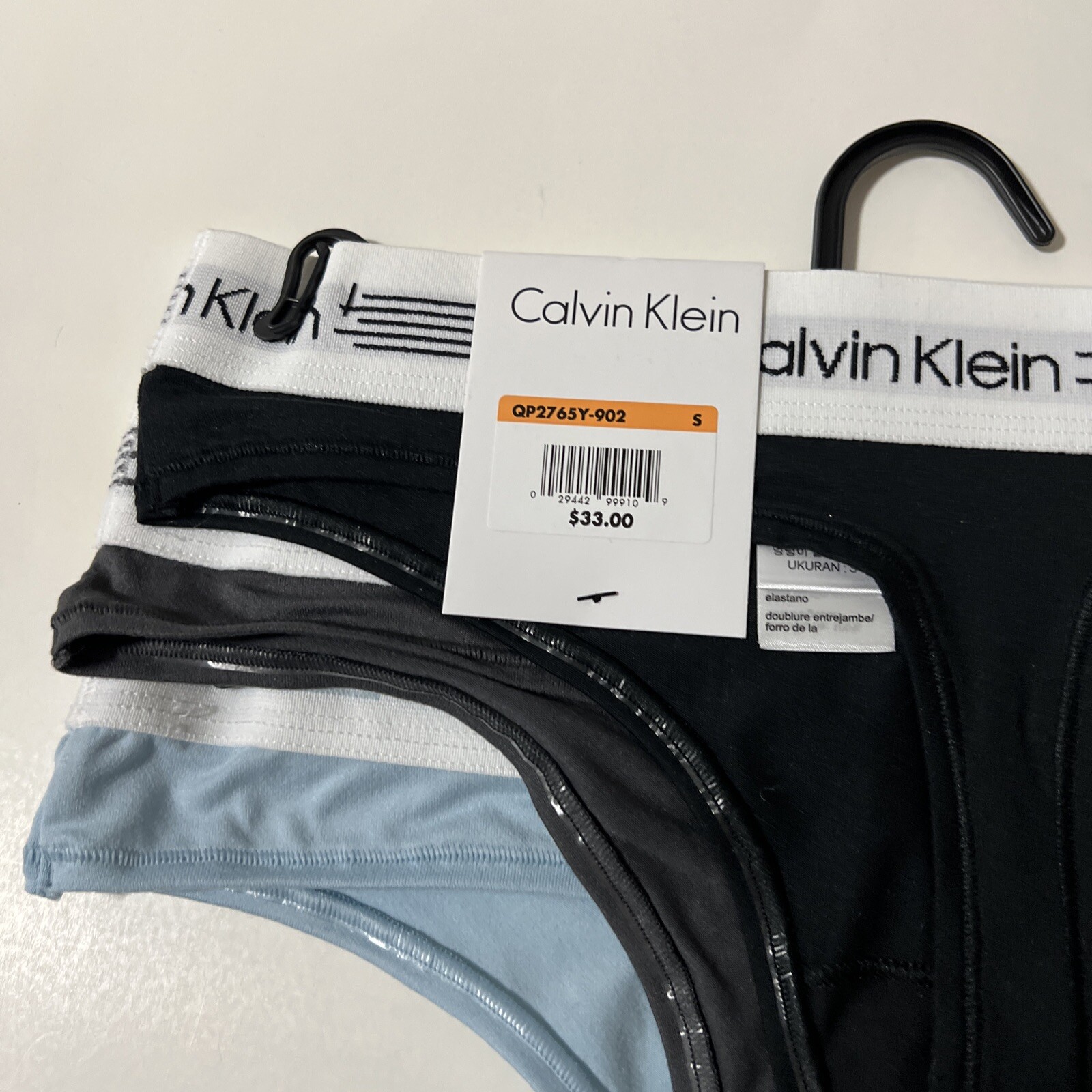 3 New Calvin Klein Mid RiseTHONG Panties Cotton Blend 3pk Black Gray Blue. New