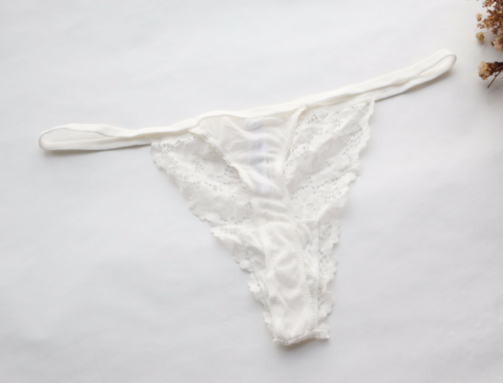 Women Sexy Thongs Floral Mesh T-back Underwear G-string Knickers White XS-M-L