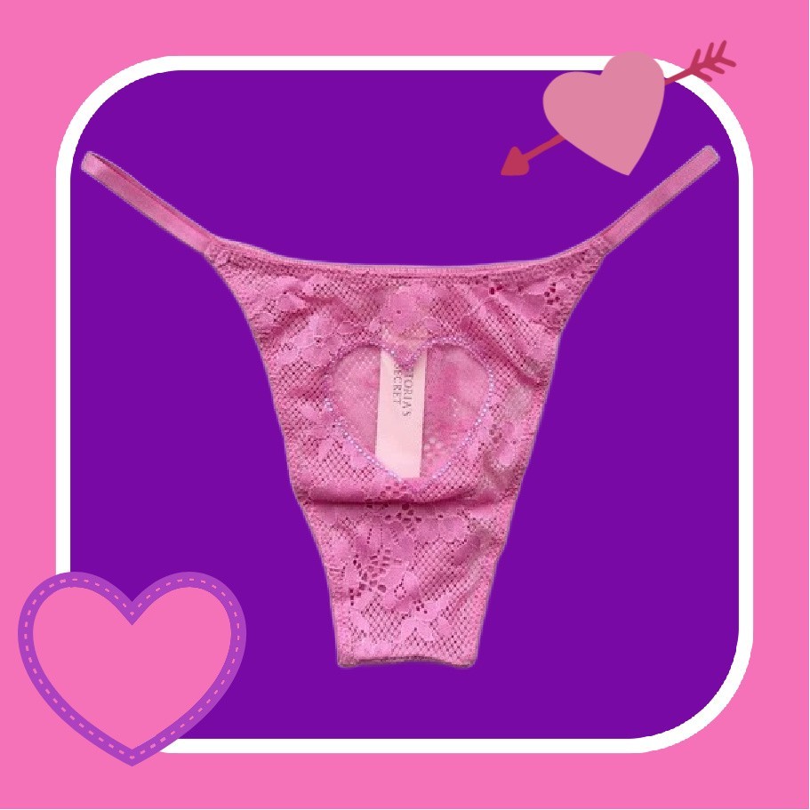 L Pink Floral Dream Angels Mesh Heart BLING Victoria’s Secret Brazilian Pantie