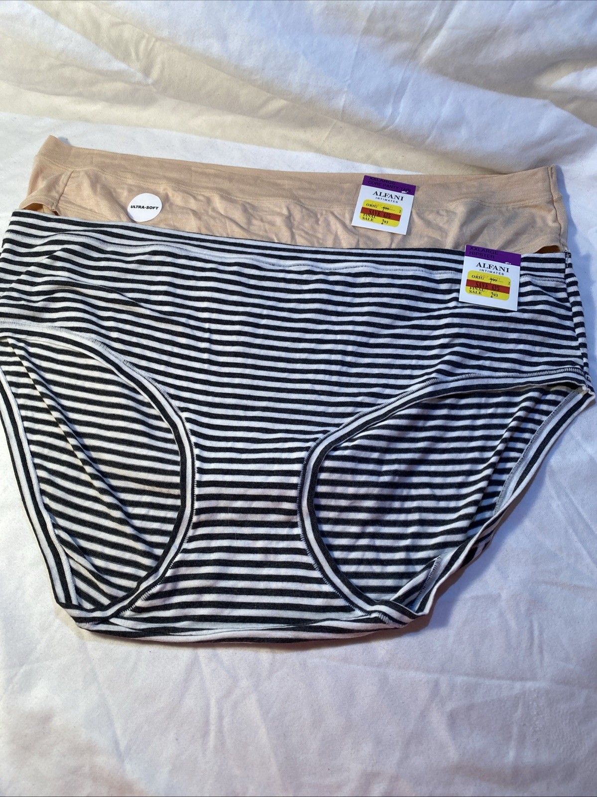 Lot Of 4 Alfani Womens 2X Ultra Soft Bikini Panties 2-Ivory 1-Pink 1-stripe NWT