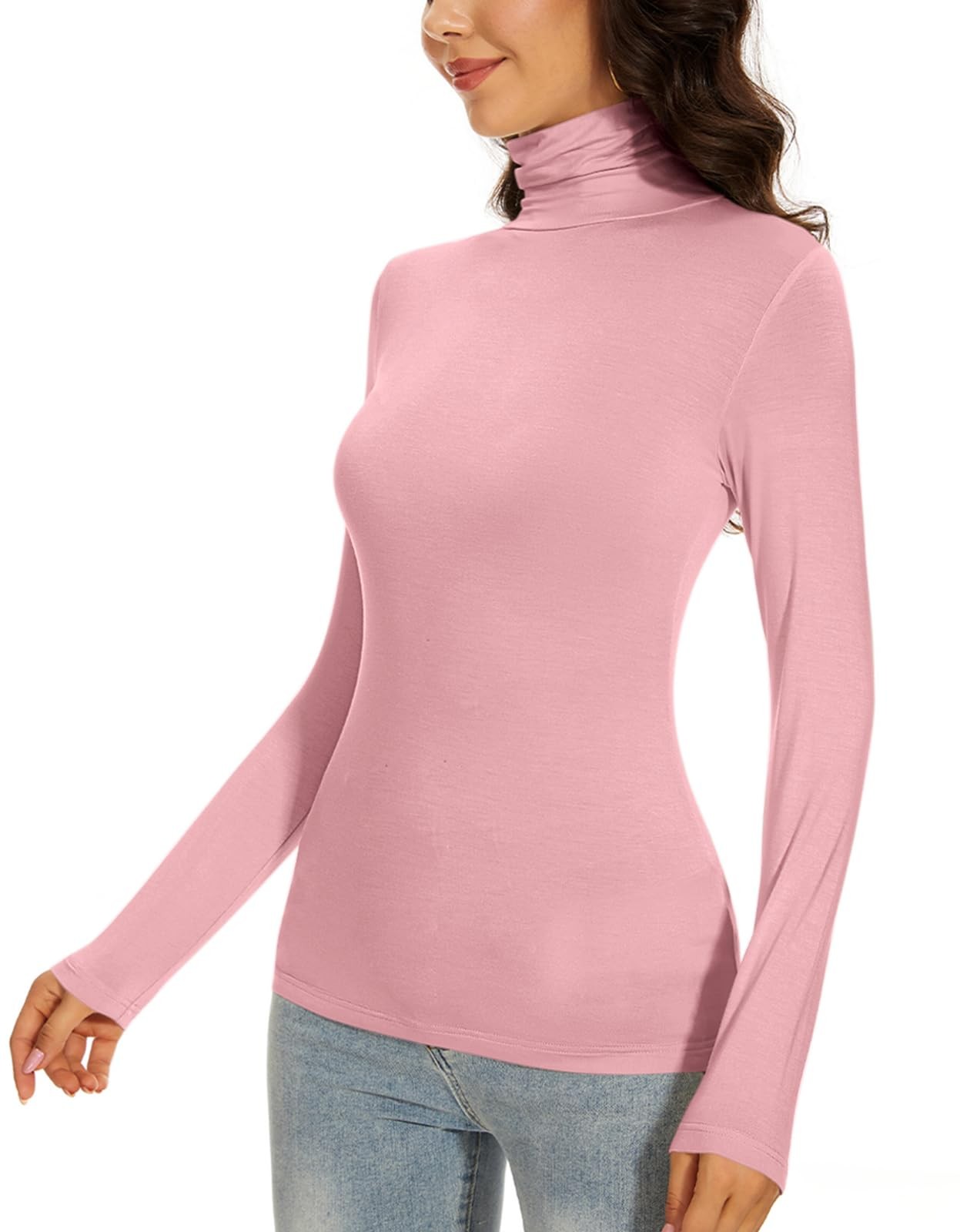 Plus Size Pink Scrub Undershirt Long Sleeve Women Turtleneck Thermal Tops Und…