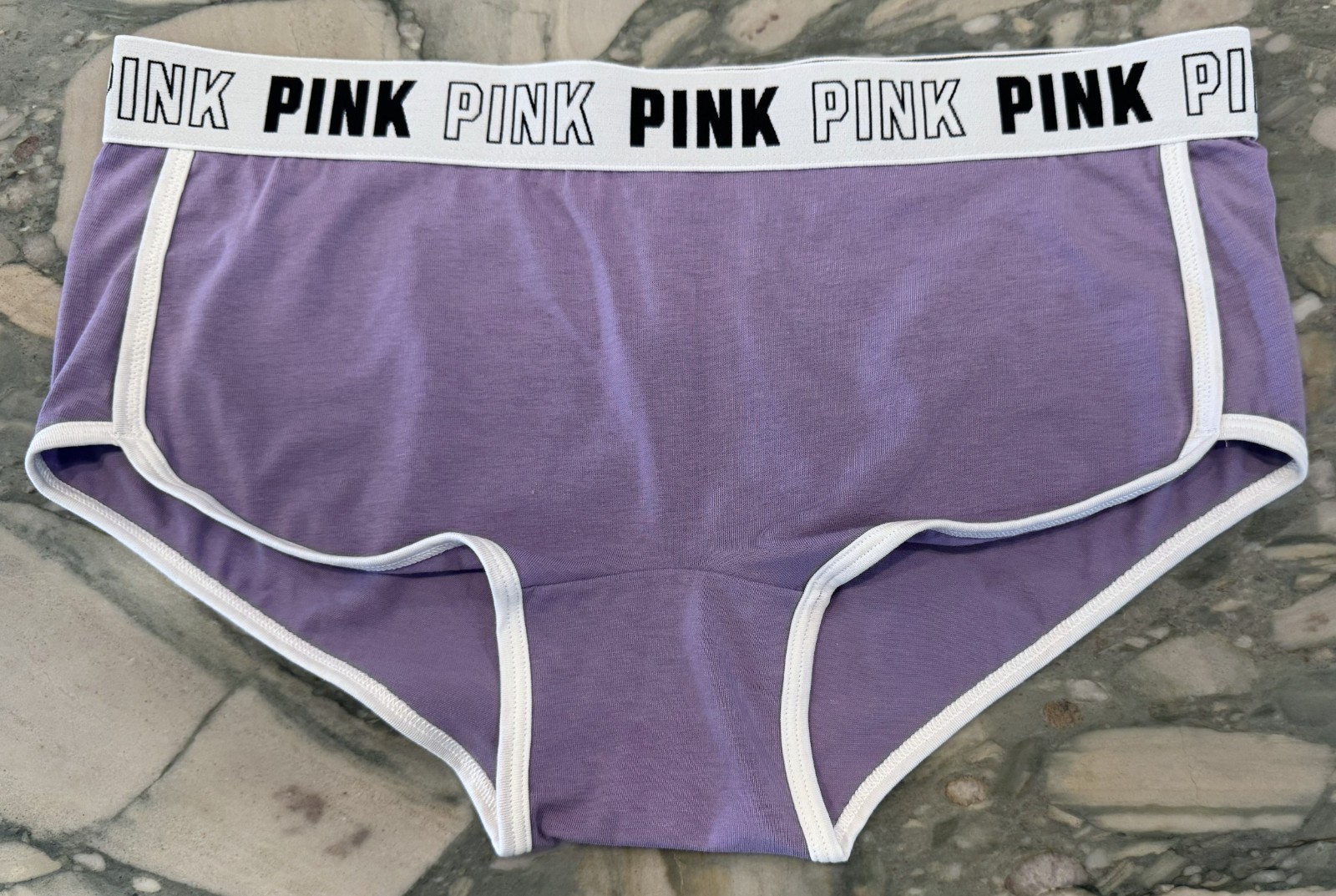 NEW Victoria Secret PINK BLOCK LOGO Cotton Trim Boyshort – Chalk Violet – XL