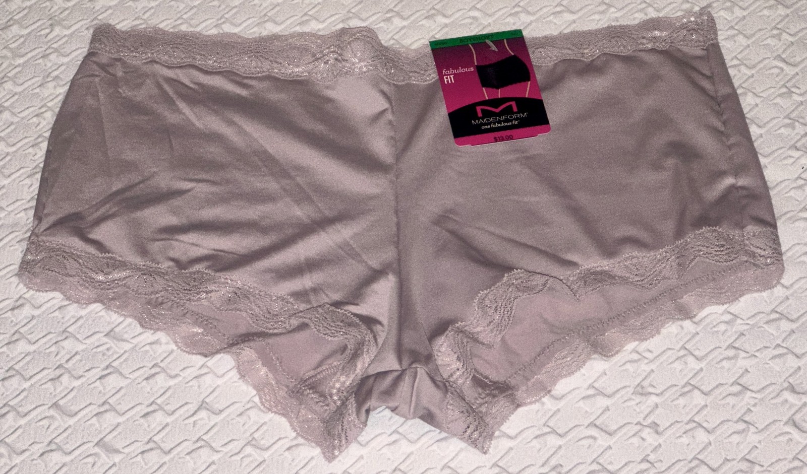 MAIDENFORM Fabulous Fit Classic Lace Trim Gloss Boyshort Panty Womens Sz M L 2XL