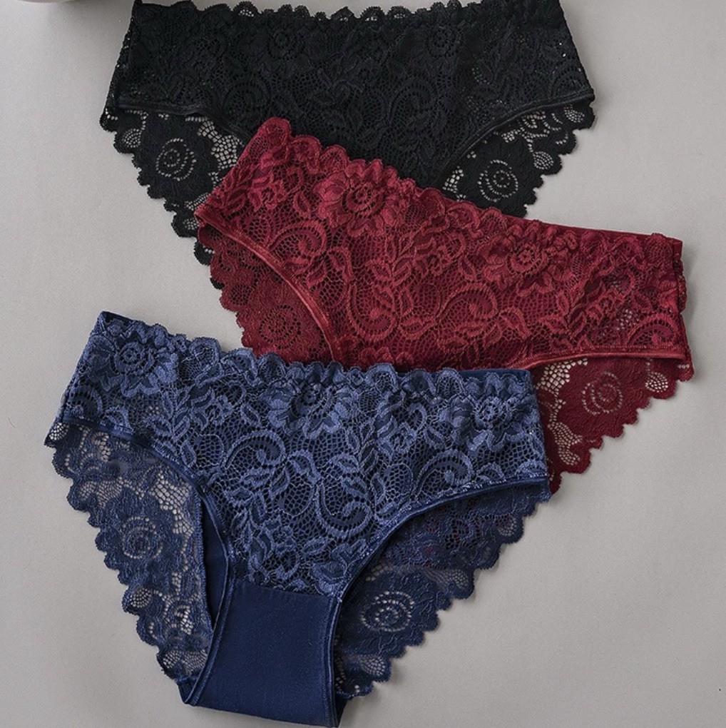 3PCS/Set Luxury Floral Embroidery Lace Panties Women Briefs Sexy Hollow Lingeri