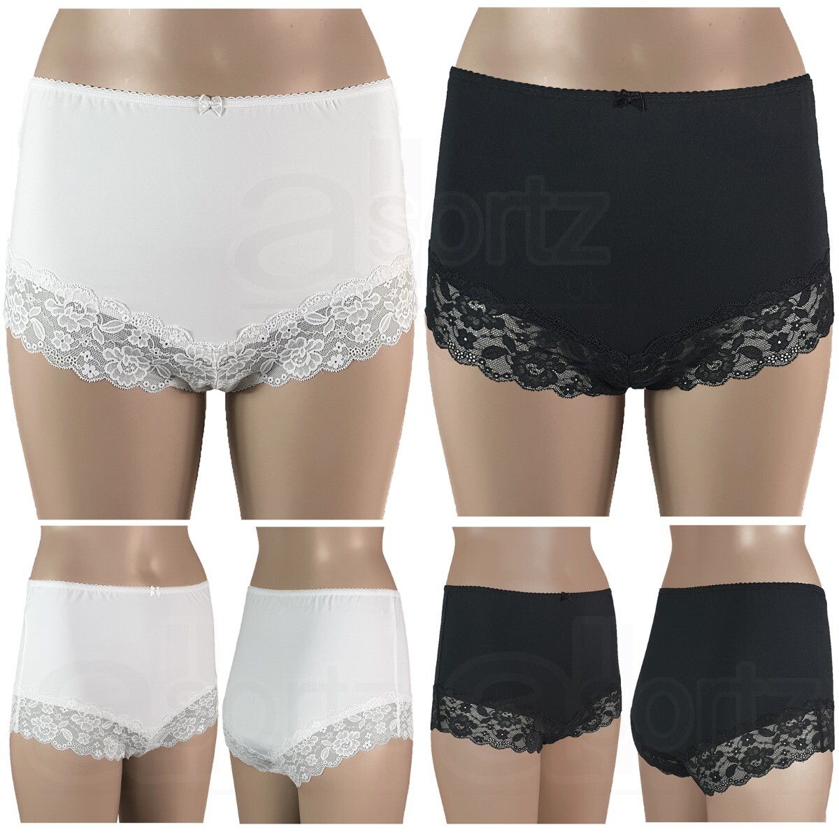 Ladies High Rise Maxi Briefs Full Coverage Lace Knickers Shorts M S L UK Size