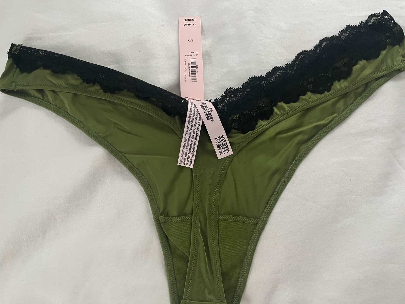 Victoria’s Secret L Very Sexy Green High Leg Thong Black Lace Trim