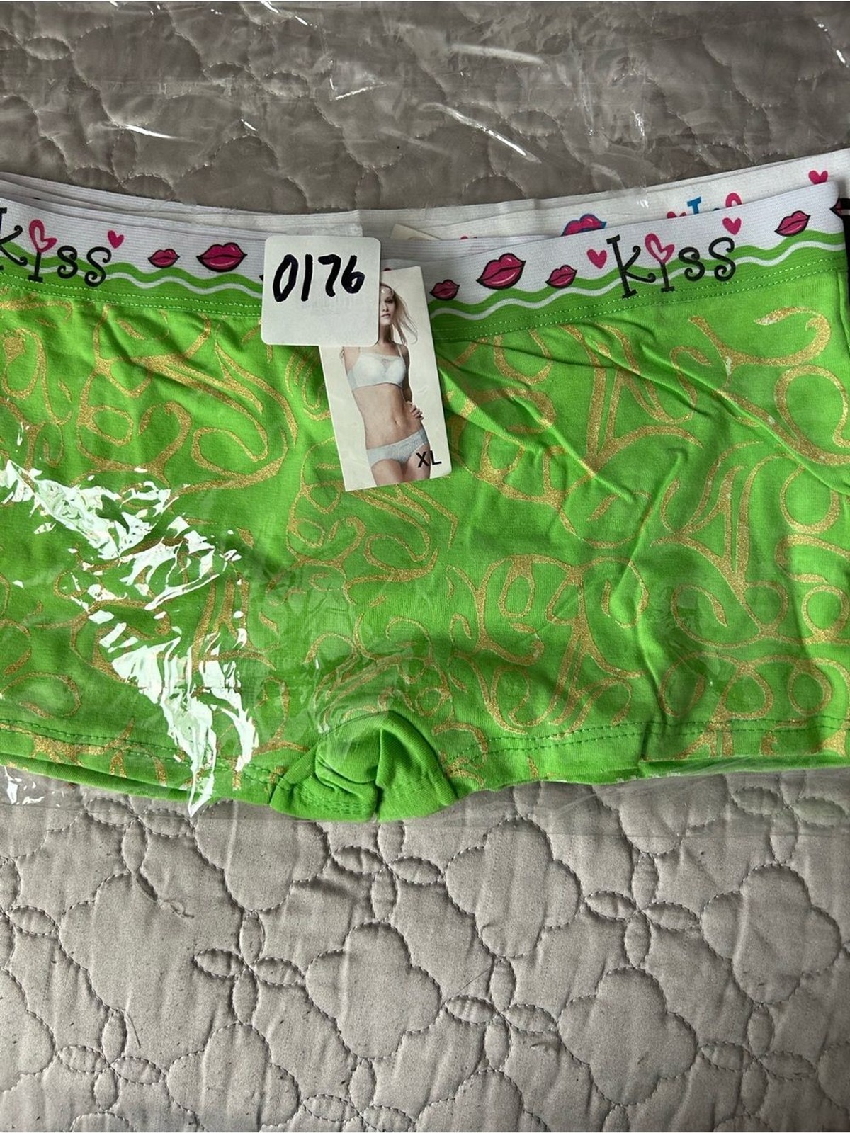 Women’s 3pk Kiss Green and Gold Glitter Boyshorts with White Logo Waistband