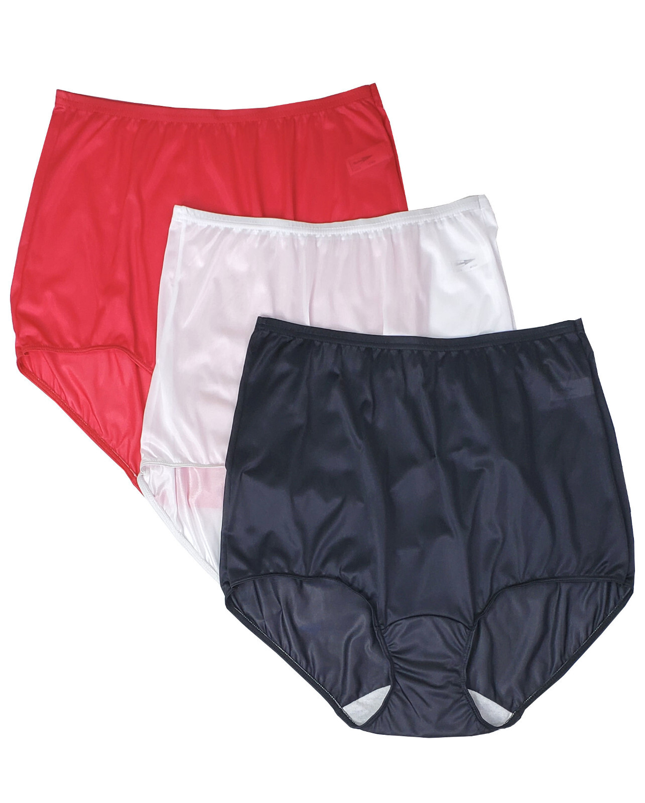 Shadowline Underwear Womens Black White Red Brief Panties Nylon High Waist 3 Pak