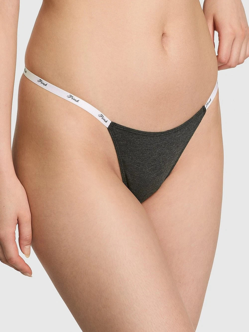 Victoria’s Secret PINK – M Logo Cotton Scoop Thong Panty – Charcoal Grey Medium