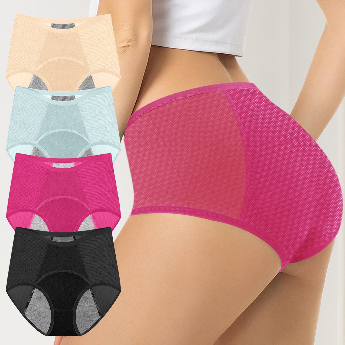 4Pack Waterproof Lady Pant Knickers Breathable Reusable Period Panties Underwear