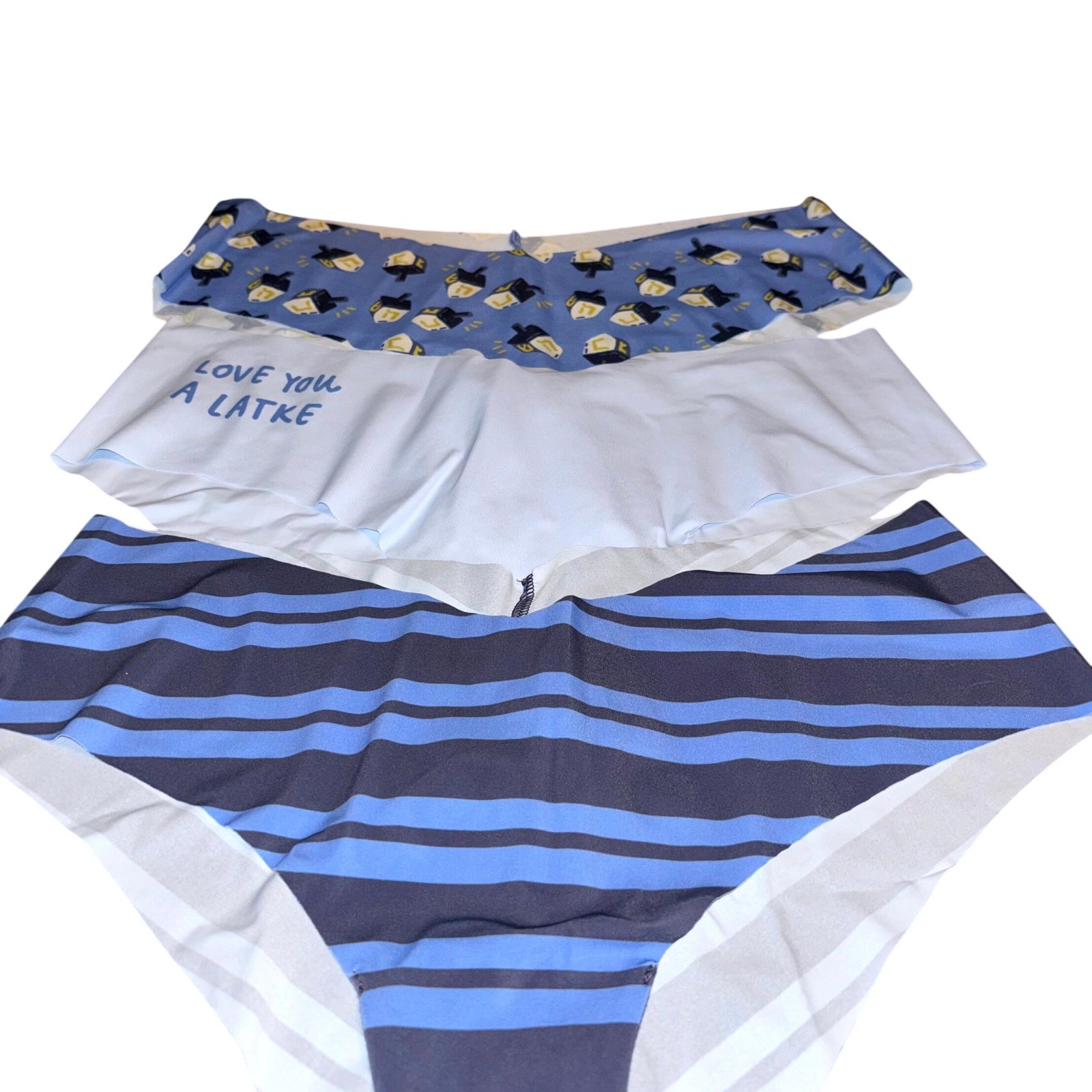 Aerie No Show Cheeky Panties Women Large Love You A Latke Hanukkah Stripe Pack 3
