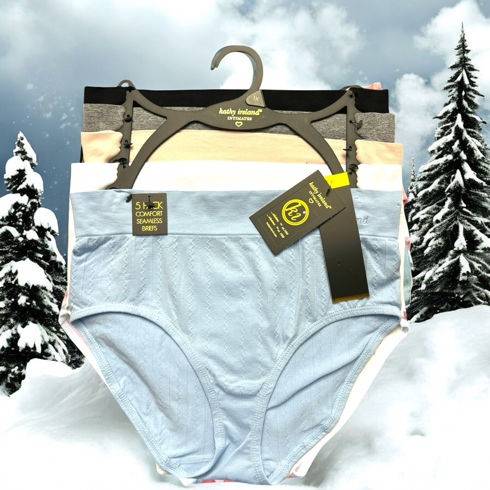 Kathy Ireland 5 Pck Multicolor BF1290 Seamless Briefs PLUS SIZE 1X- GREAT FIT !