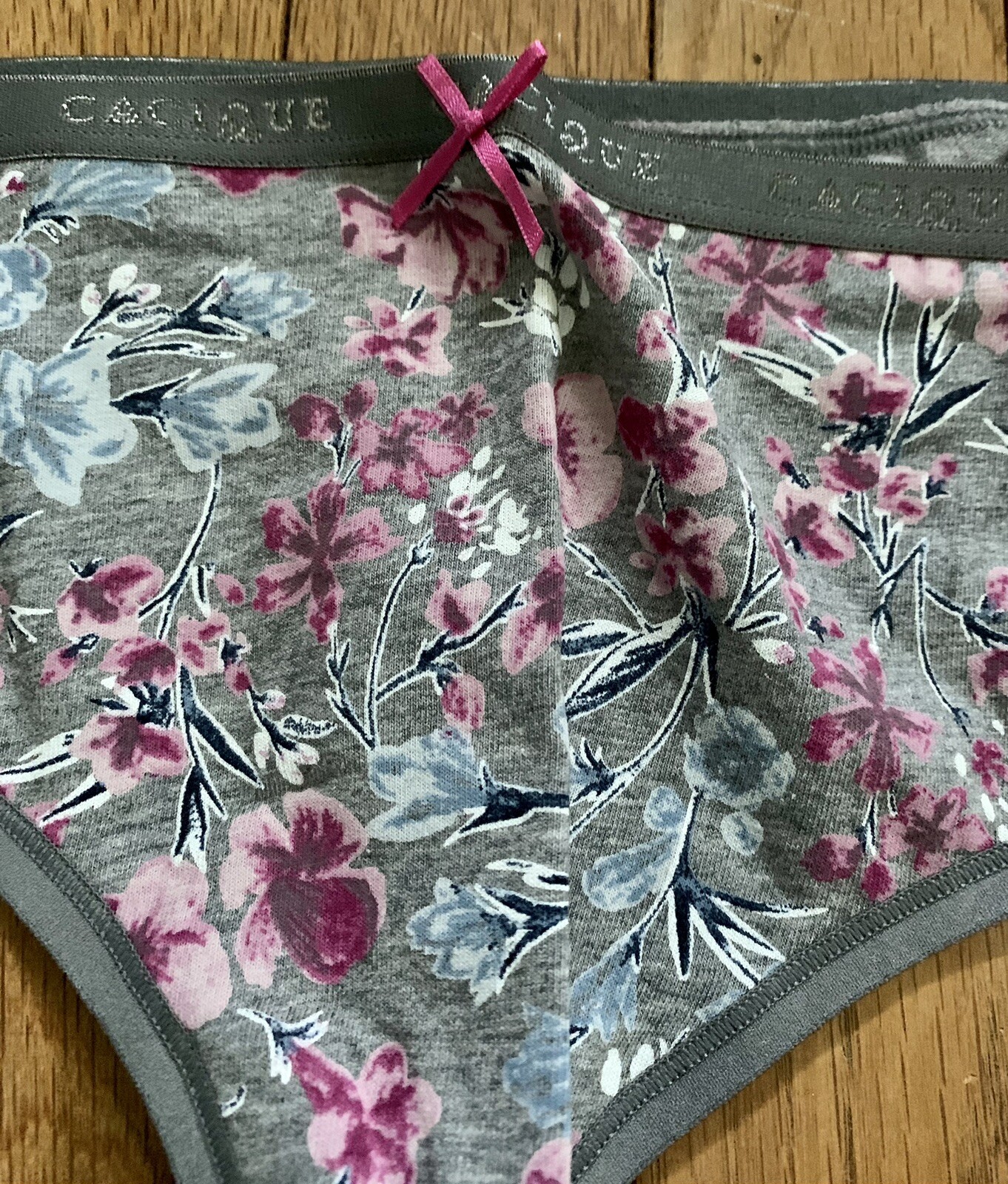 NEW Plus Size 14/16 Cacique Cotton Thong Panty Gray Pink Magenta Blue Flower