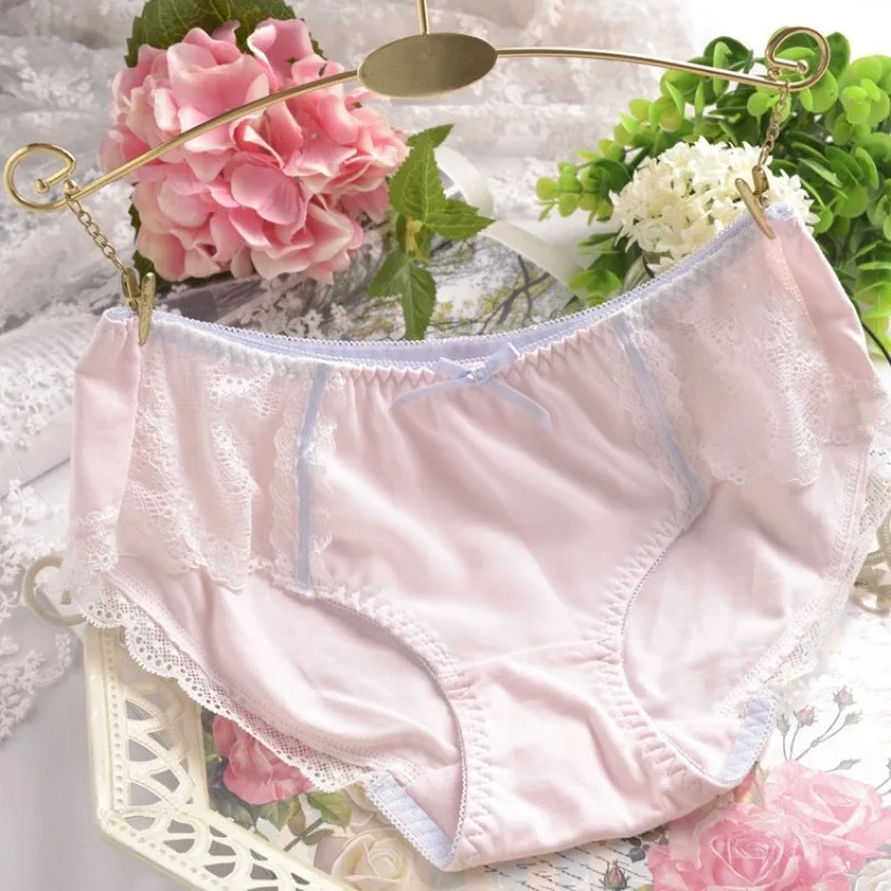Low Rise Panties Lace Embroidery Sheer Ruffle Seamless Soft Underwear Briefs