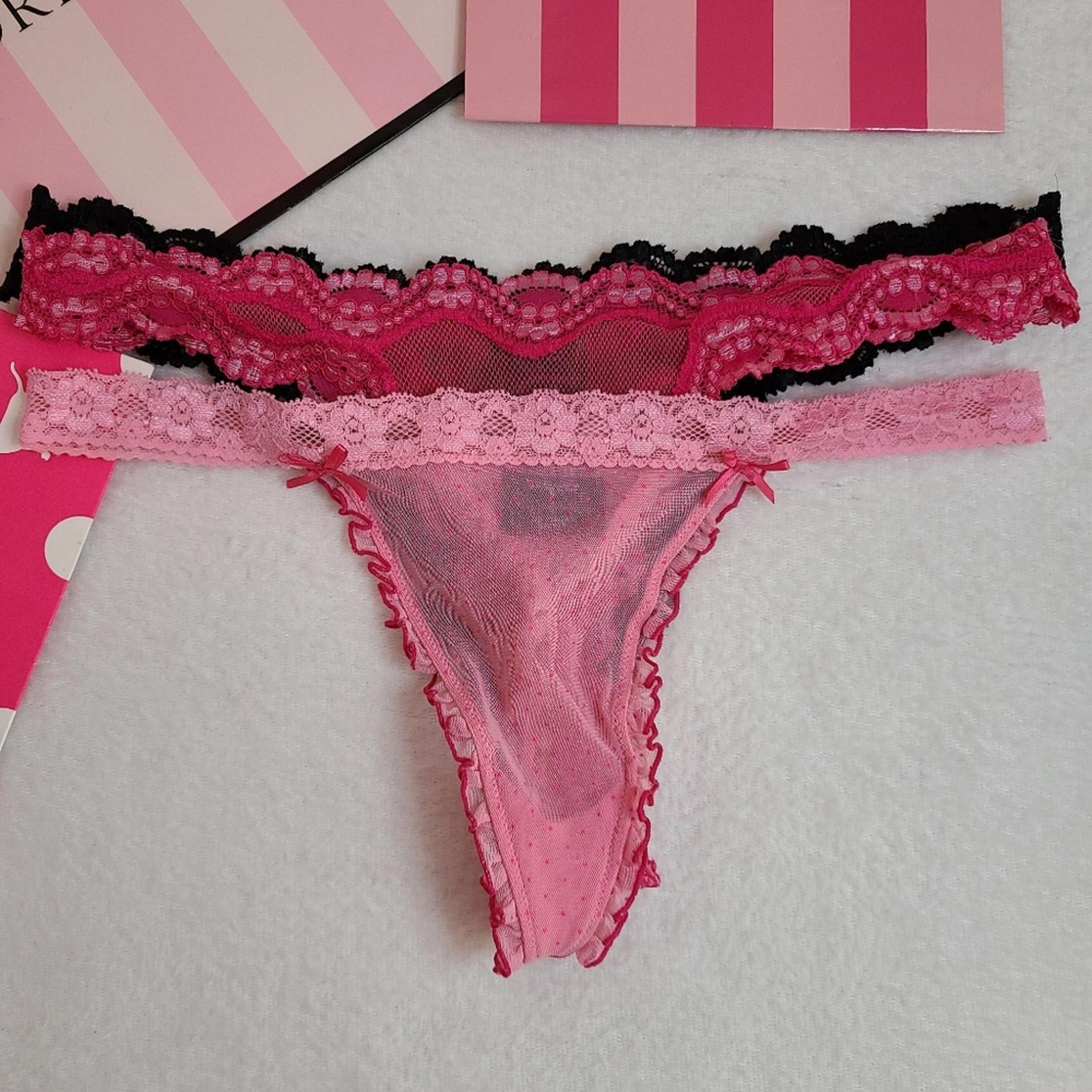 VTG VS Sexy Little Things 3pk Sexy Lace Thong Panties Size M Black Pink