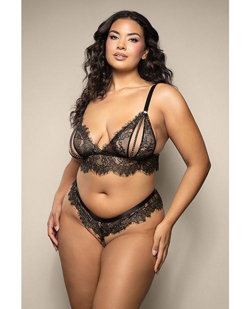 PEARL CROTCHLESS PANTY WITH SHIMMER LACE BRA SPLIT PEARL CUPS