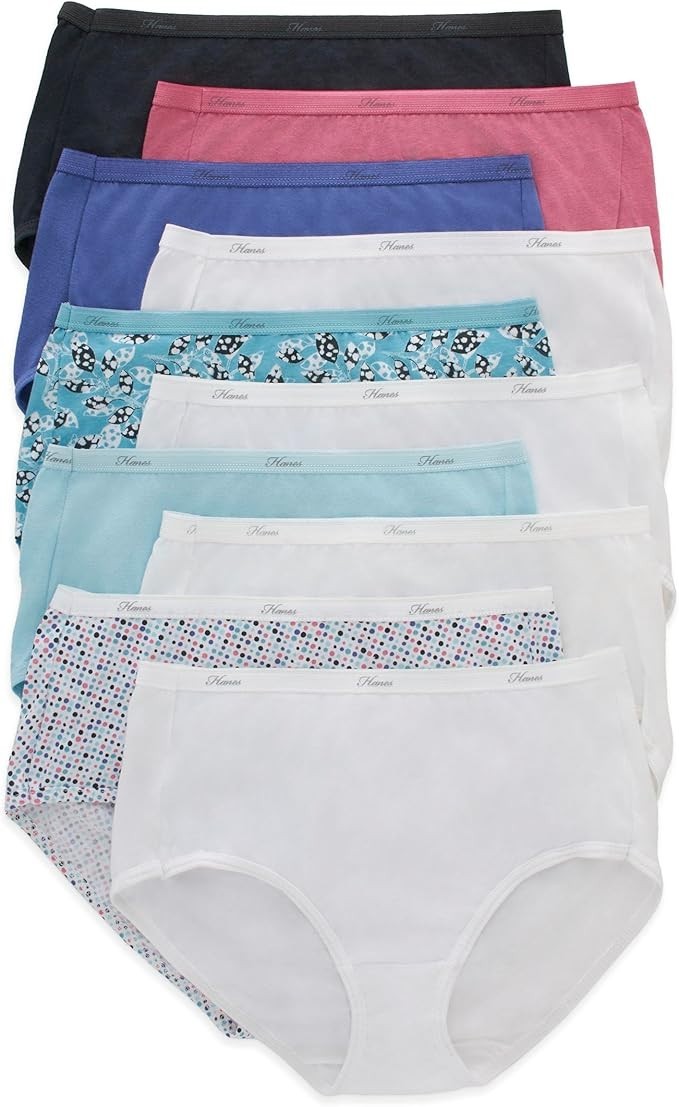 Hanes Womens Underwear 10-Pack, Full-Coverage Brief Panties, Moisture-Wicking