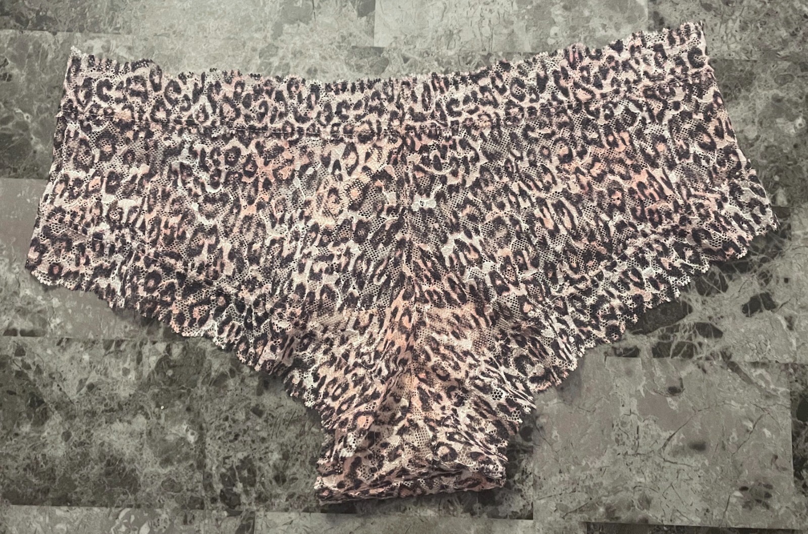 NWT VICTORIA’S SECRET WHITE PINK GRAY LEOPARD CHEETAH LACE LACIE CHEEKY PANTIES