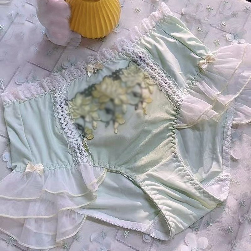 Plus Size Womens Embroidery Panties Briefs Princess Ruffles Bow Underpants Sweet