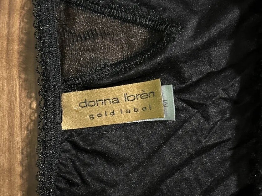 Vtg Donna Loren Panties Med Lace Black Nylon Sissy Second Skin Gold Label