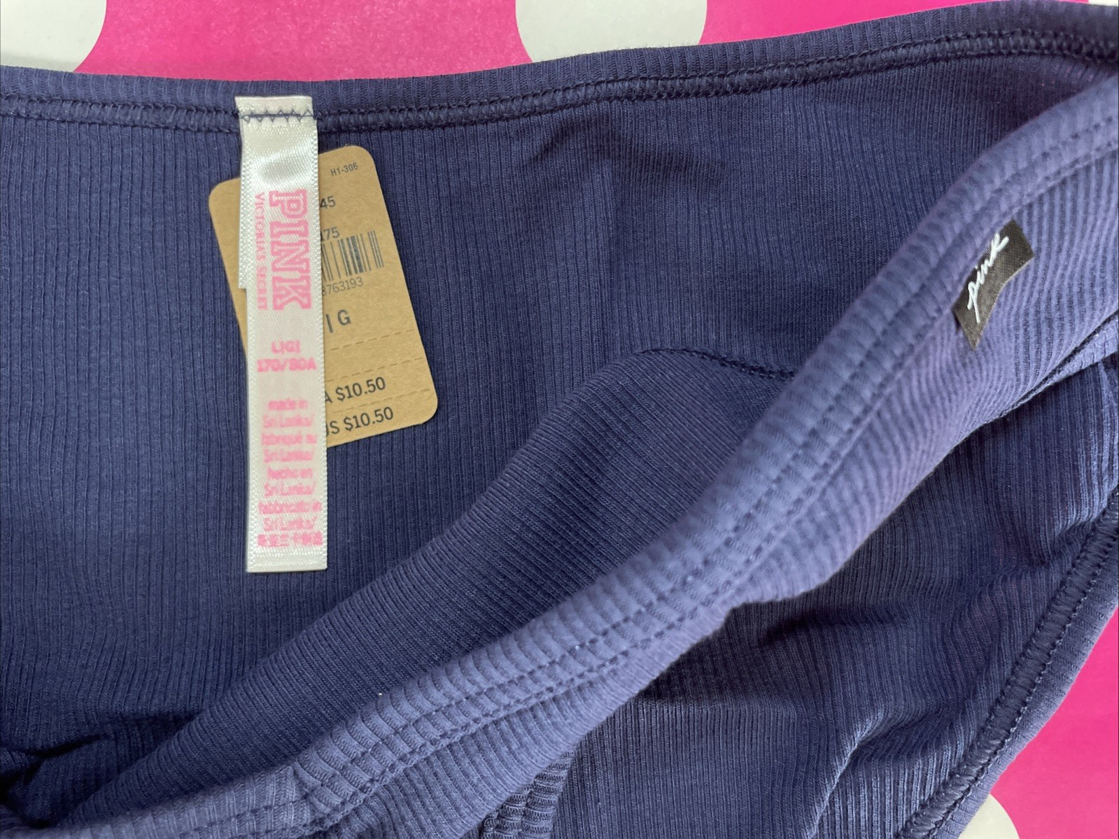 NEW 2023 Victoria’s Secret PINK Bikini Panties Ribbed Panty L Navy Blue Logo Tab
