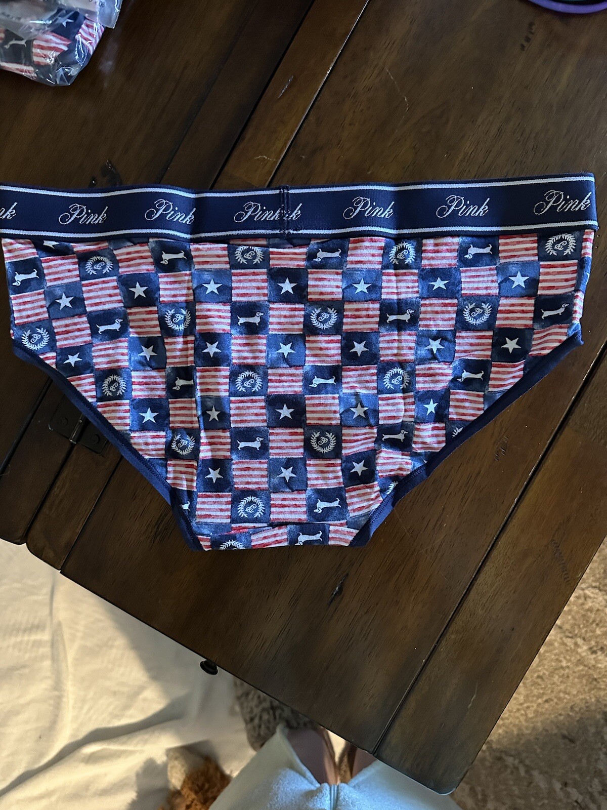 Victoria Secret Bikini Panties Red White Blue Dog Print All Cotton Small