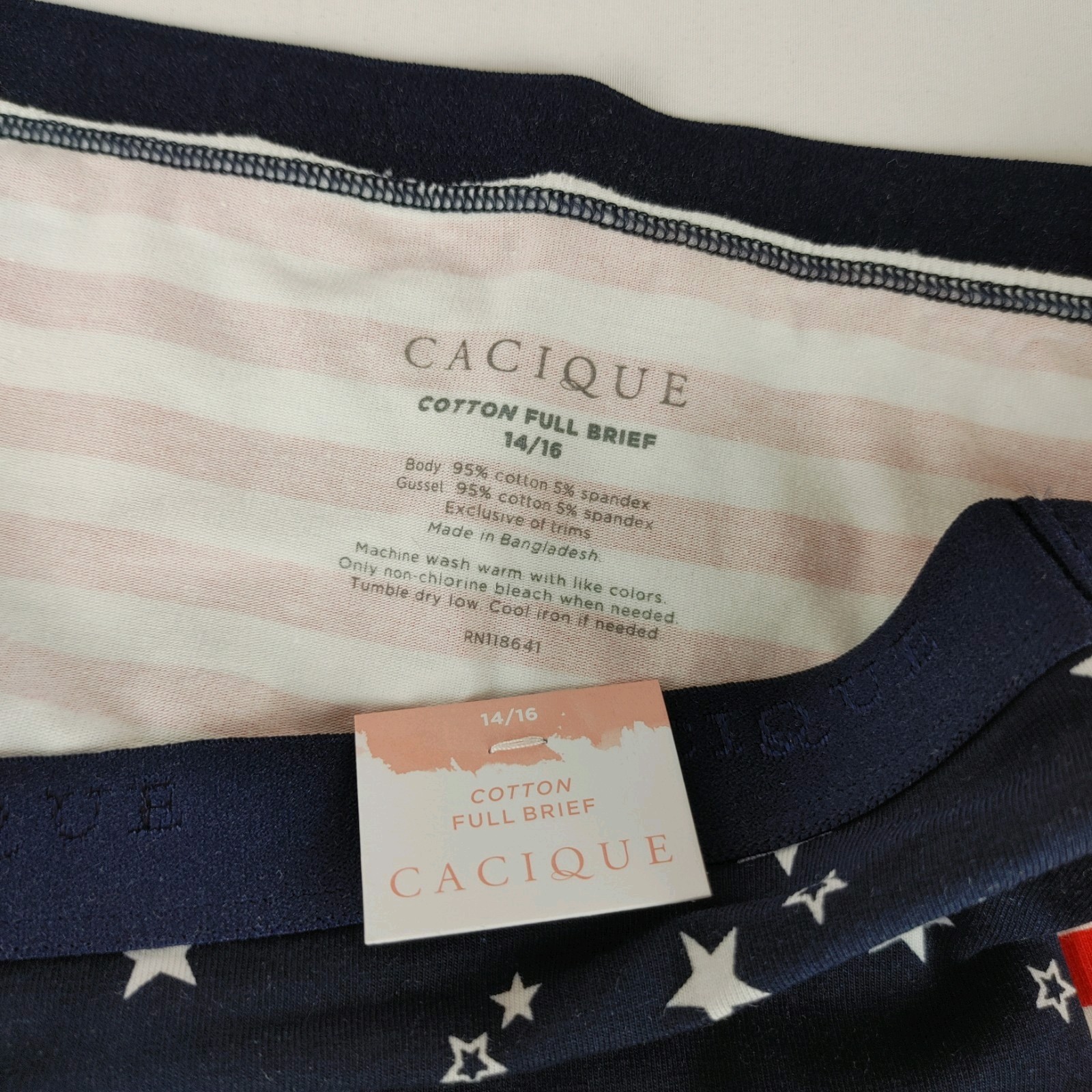 NWT LANE BRYANT CACIQUE COTTON FULL BRIEF PANTY PLUS 14/16 RED WHITE BLUE STARS