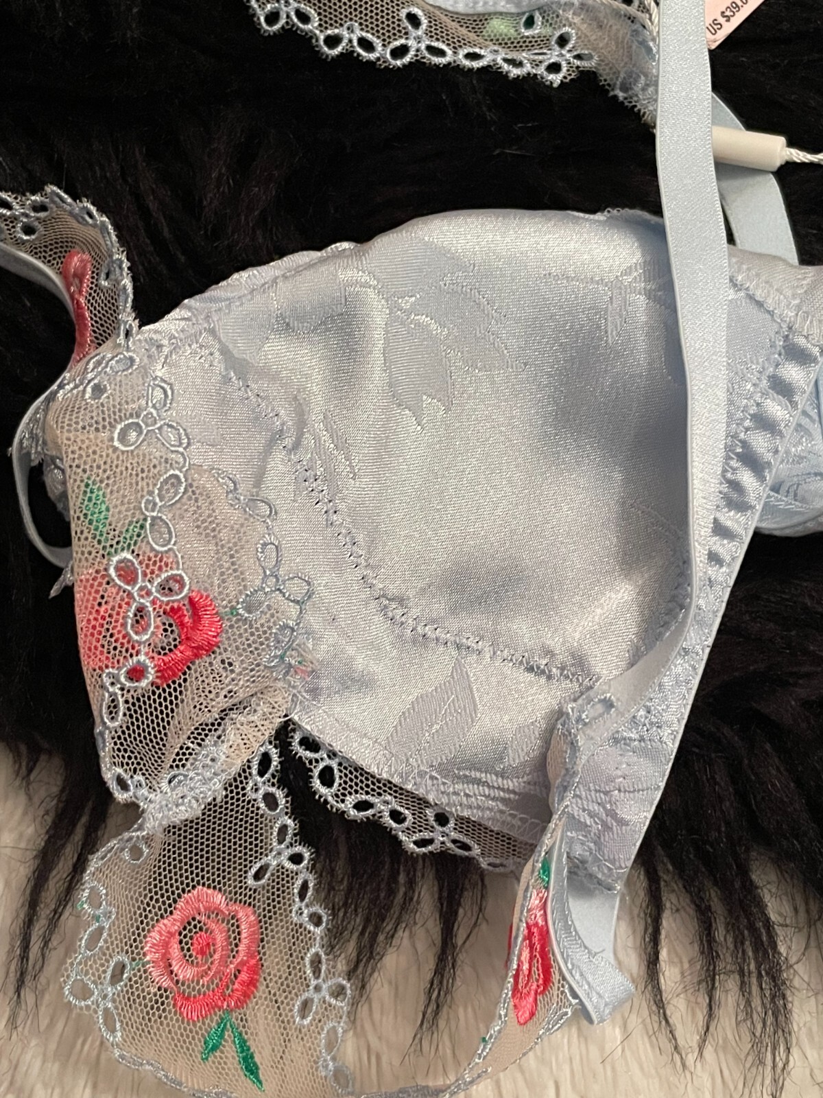 For Love & Lemons Vintage Rose THONG Panty Floral Blue Pink VICTORIA’S SECRET M
