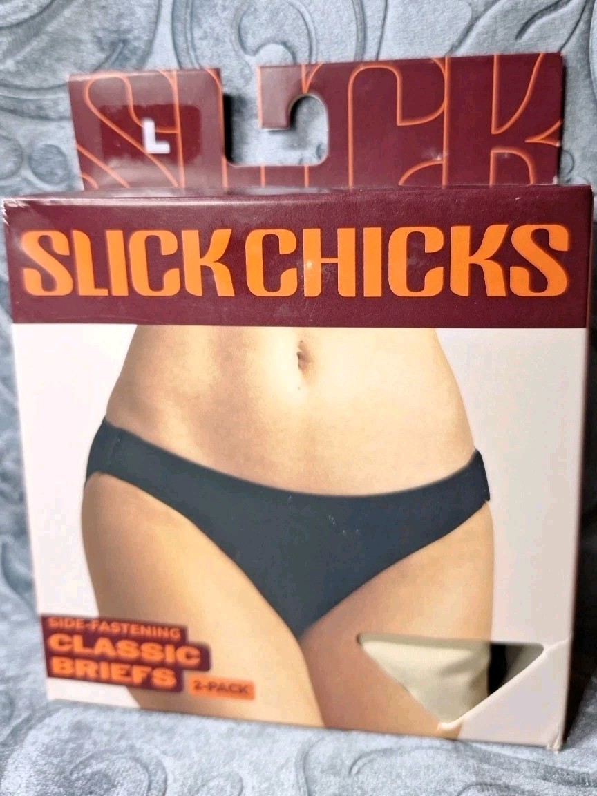 SLICK CHICKS Adaptive High Cut Brief Panty Beige Side Fastening 2 Pack L