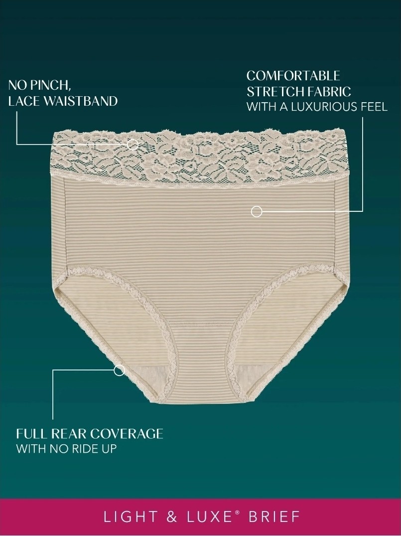 Vanity Fair Radiant Women’s Light/Luxe Underwear Stretch Lace Waistband♡Sz L7