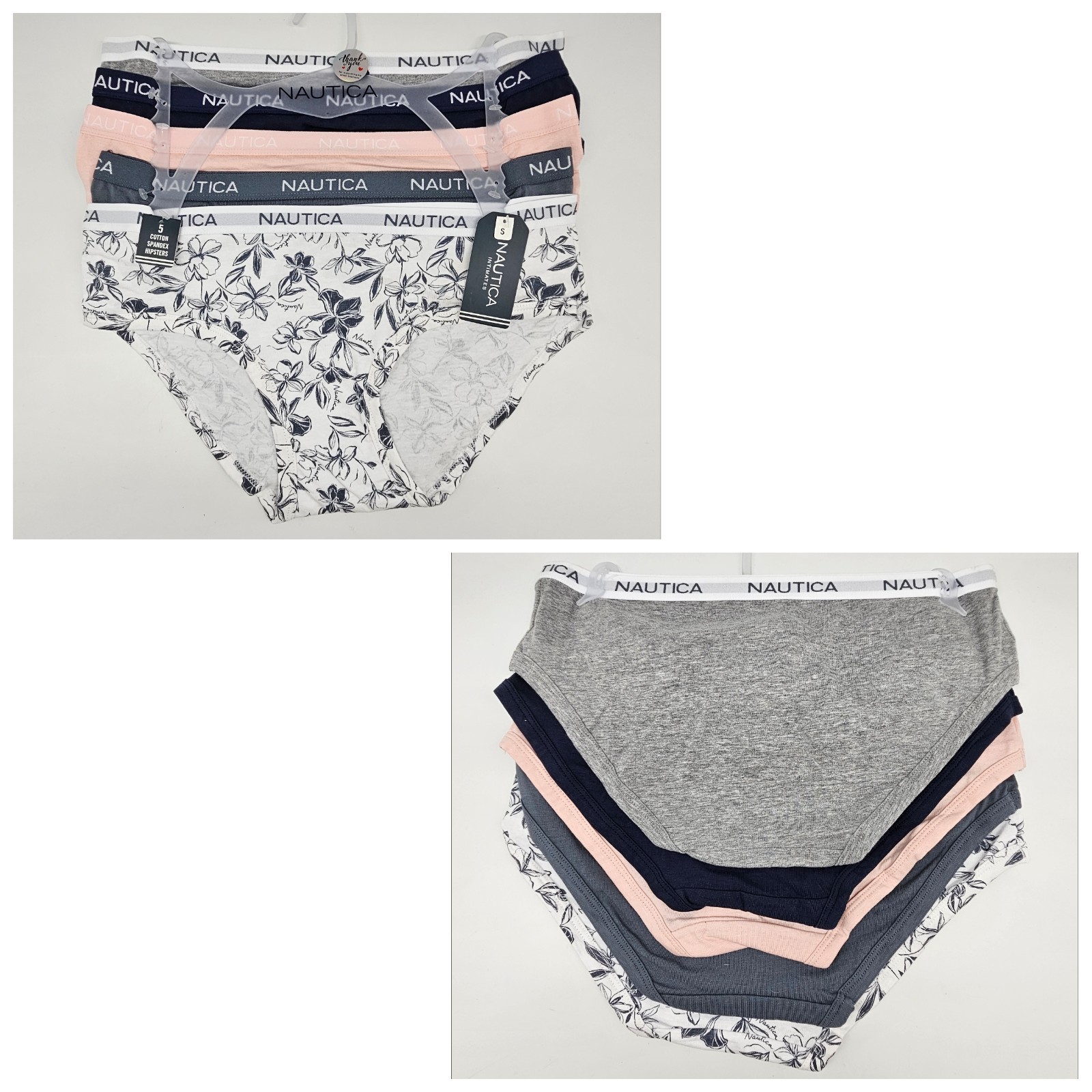 NAUTICA Women S M L XL 5 Pack Logo Cotton Hipsters Panties Gray Navy Beige White