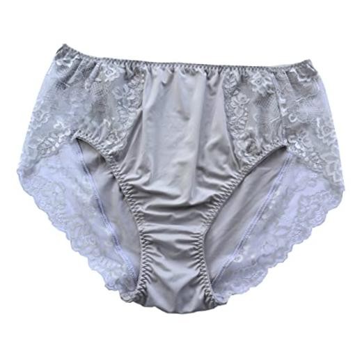 Women’s Plus Size Briefs Hi Cut Full Brief Panty Lace Trimmed 9 Plus Silver