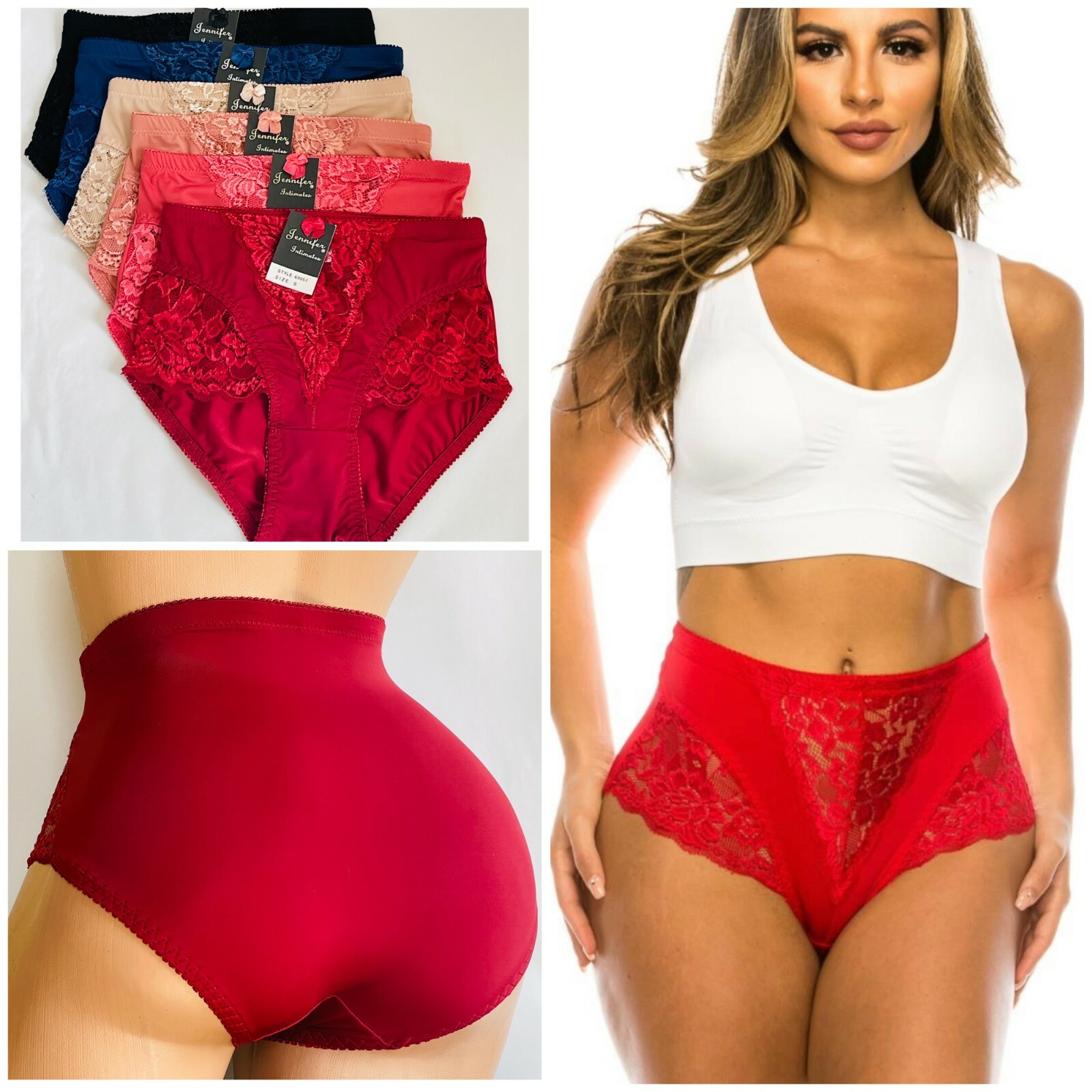 6 Pack Women High Waisted Light Tummy Control Lace Girdle Brief Panties 57 S-4XL