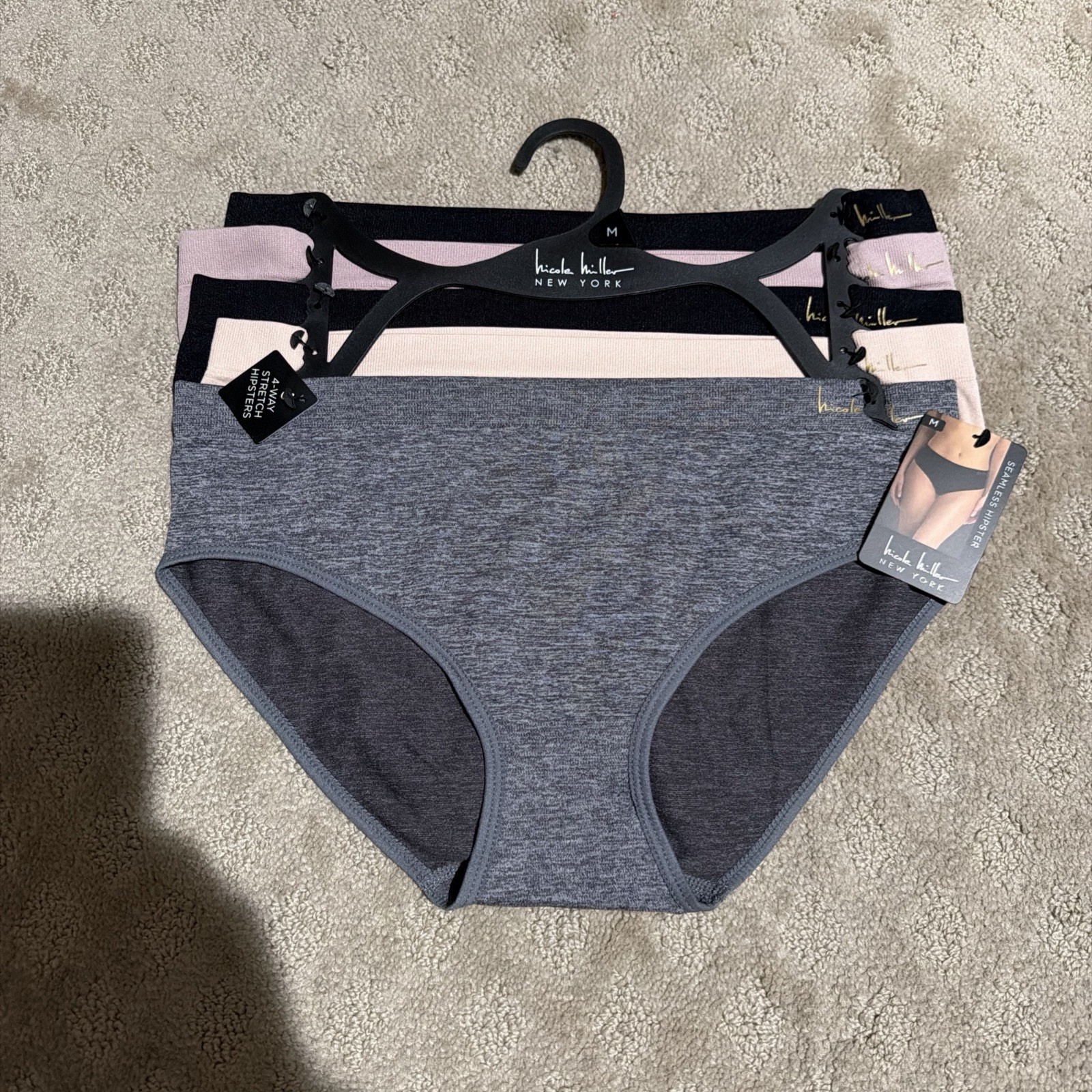 Nicole Miller 5pk Multicolor 4-Way Stretch Seamless Hipster Panties. Sz L. NWT!