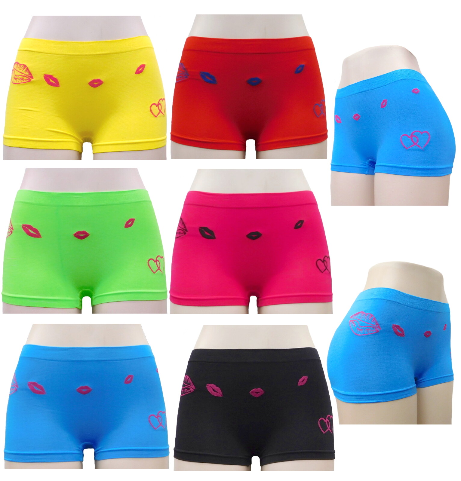 6 Women Panties SEAMLESS Boxer Shorts women undewear MEDIUM Lips Kiss Design