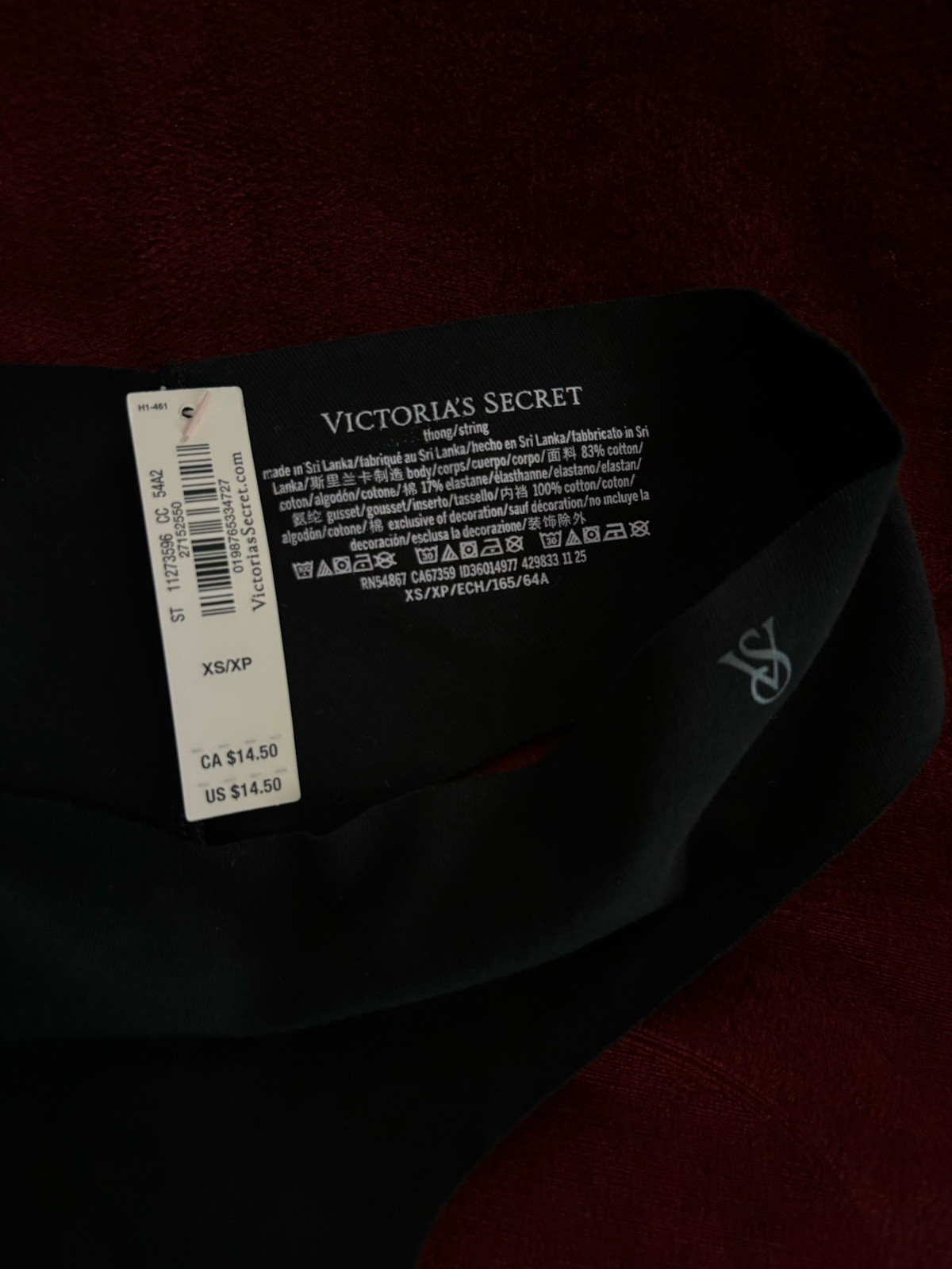 Victoria’s Secret Women’s Thong/String Panties XS/XP Black Solid Logo Stretch