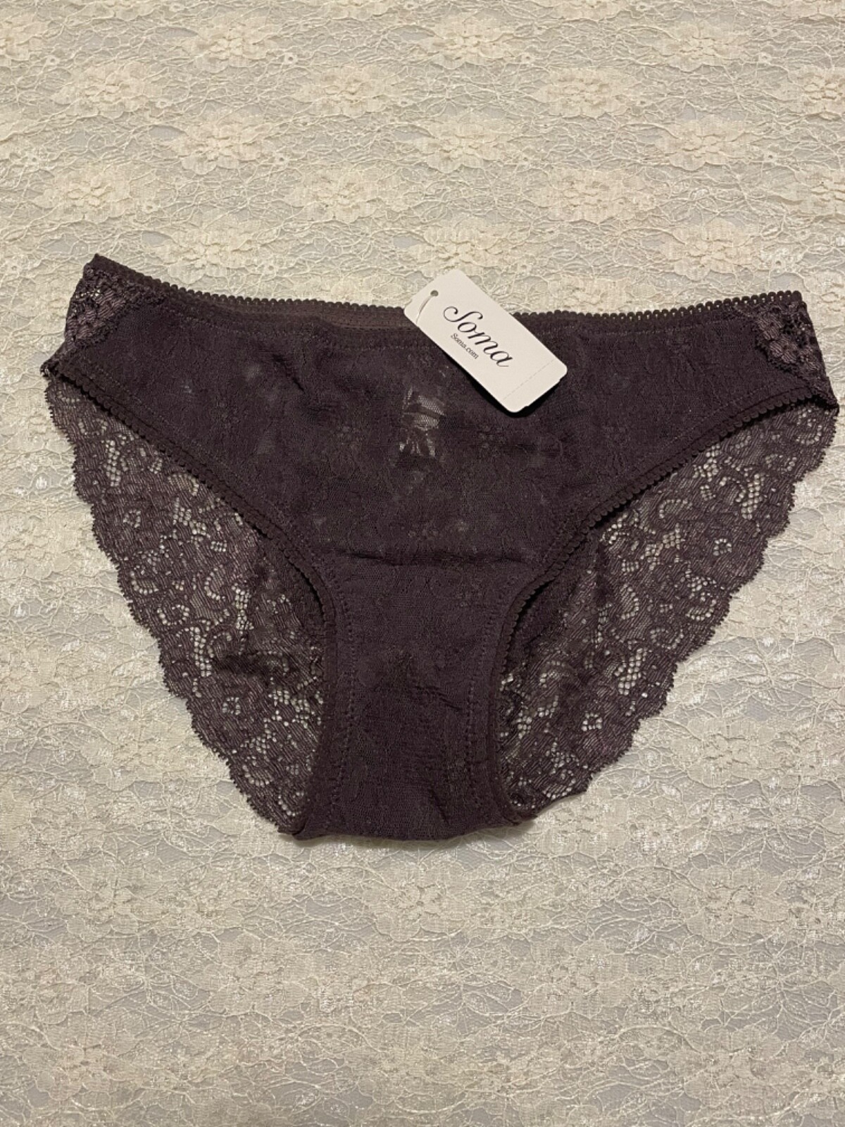 Soma Embraceable S Allover Lace Cheeky Bikini Dark Espresso Brown