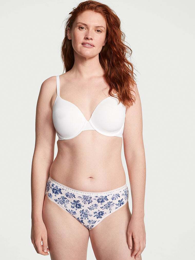 M L XL XXL White Blue Rose Cotton Victorias Secret High-Leg Waist Brief Pantie