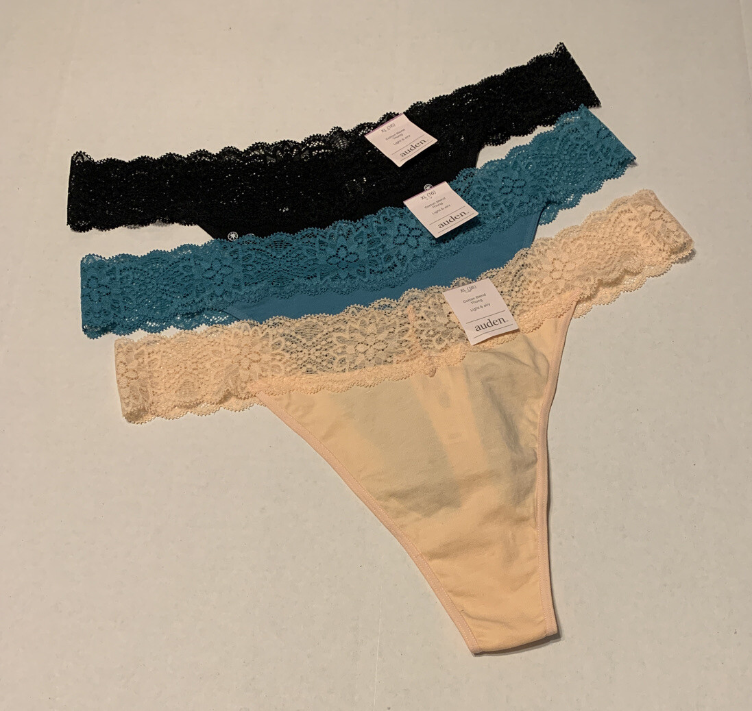 Auden Women’s Cotton Blend Thong Light & Airy Panties Size XL 16 Lot Of 3 New