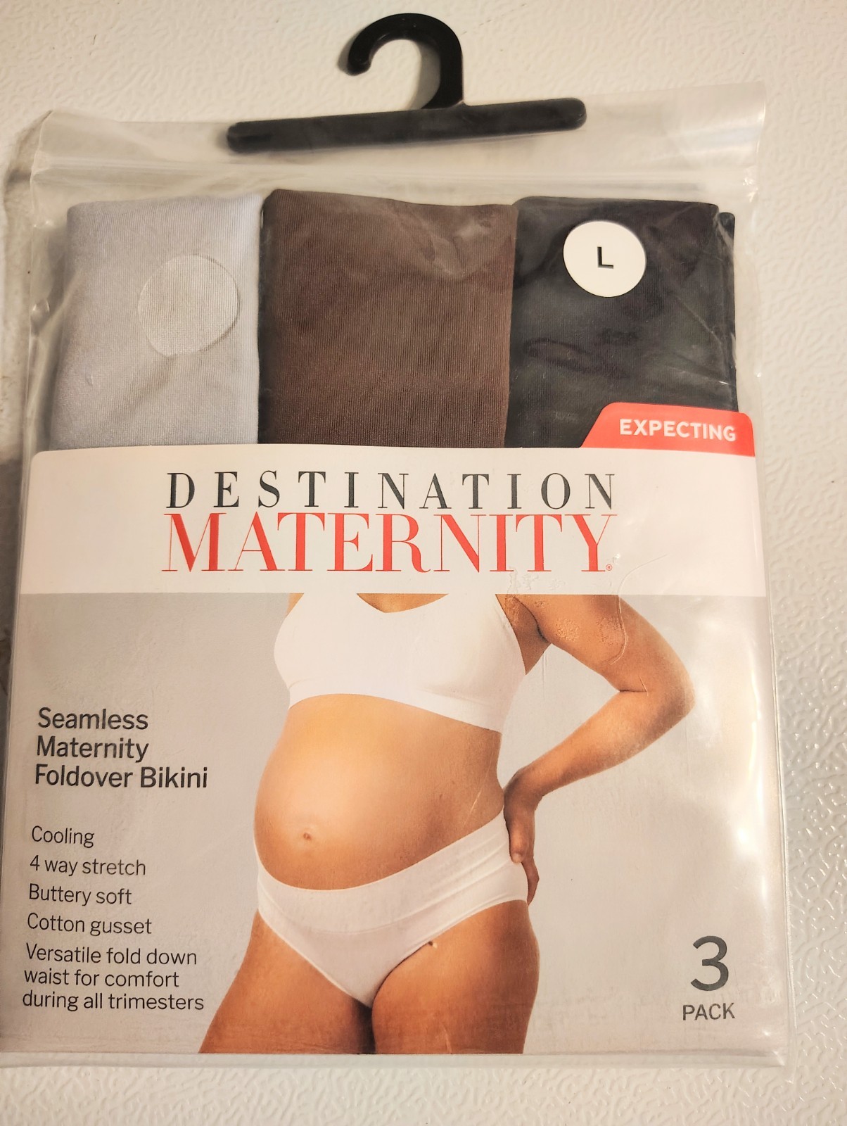 DESTINATION MATERNITY size LARGE Seamless Maternity Fold over Bikini 3 Pack NIP
