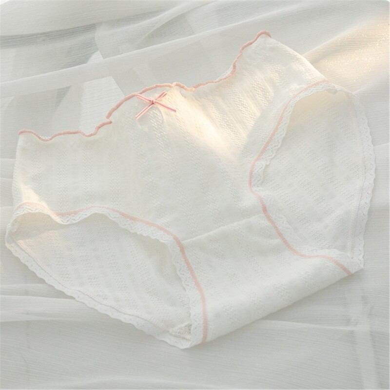 Women s Flower Embroidered Ruffled Panties Breathable Cotton Briefs for Everyday