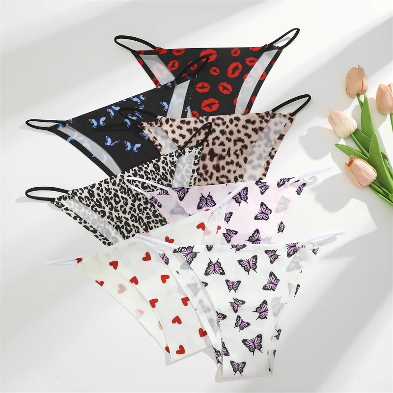 4 Pcs Women’s Graphic Print Briefs Seamless Lace Panties Breathable Low Waist