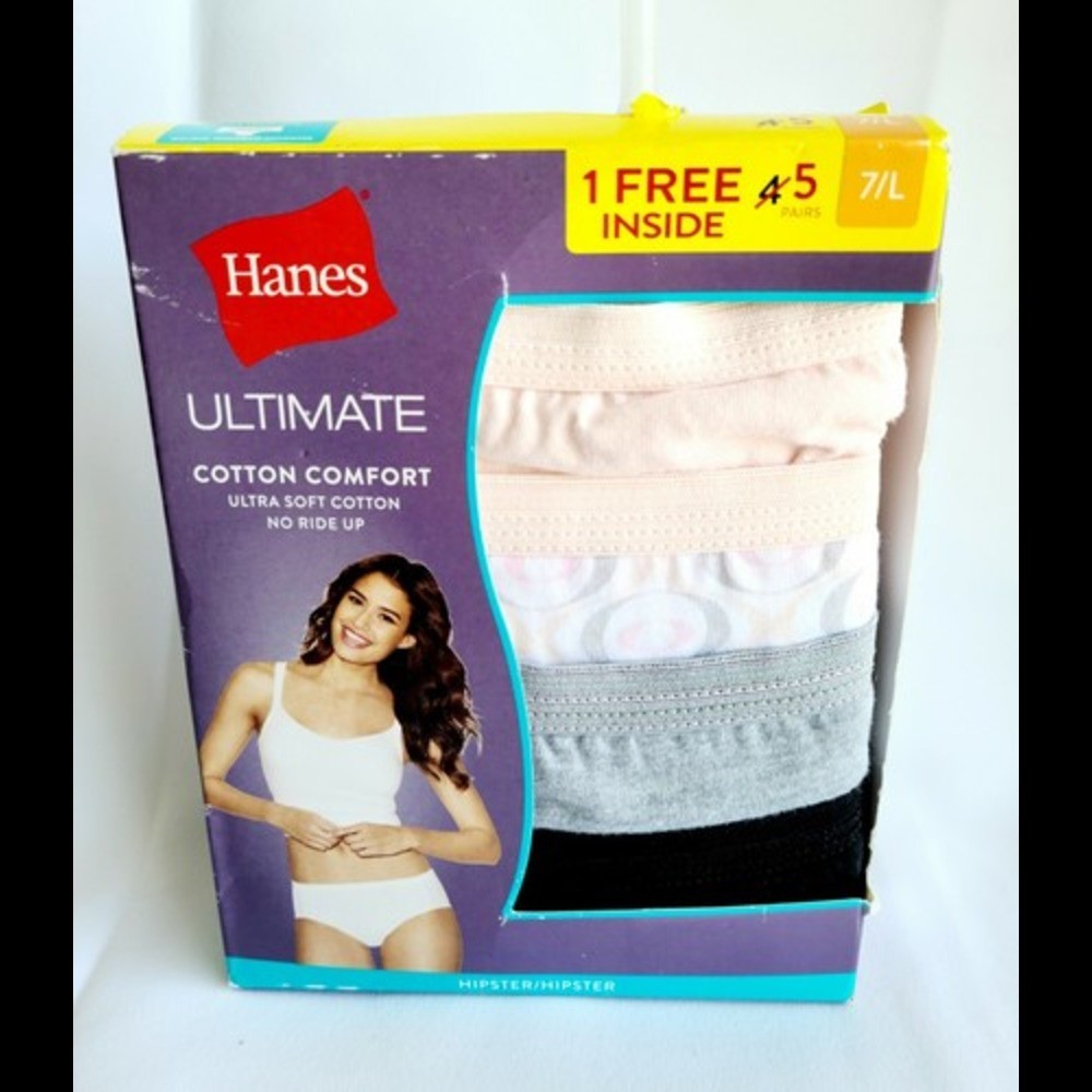 Hanes 5-Pack Ultimate Cotton Comfort Hipster Panties Womens Size 5 / S Assorted